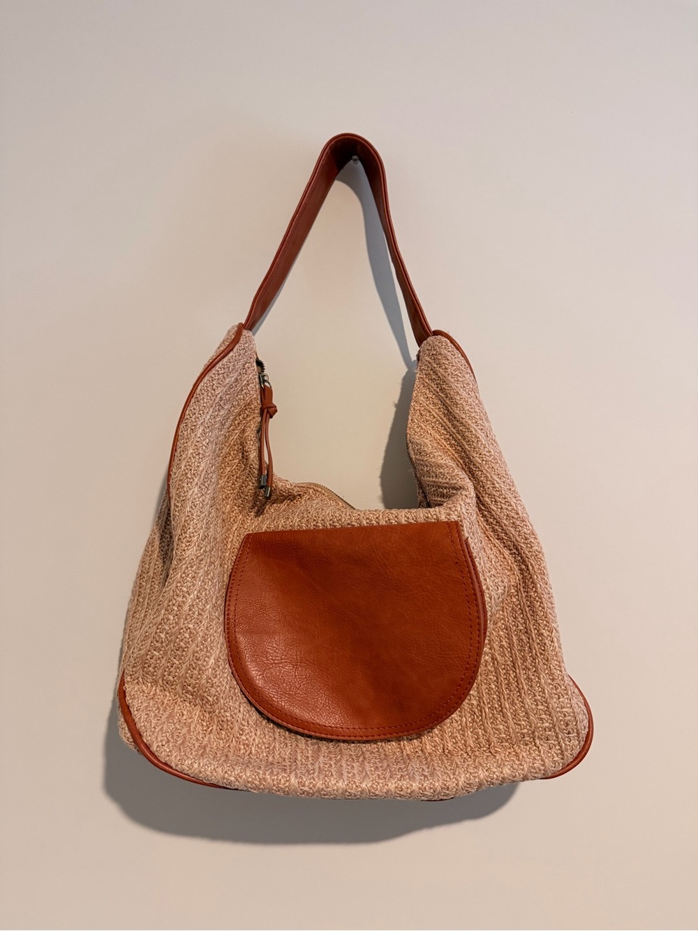 Anthropologie Urban Originals Brown Knit Shoulder Bag with Leather Trim
